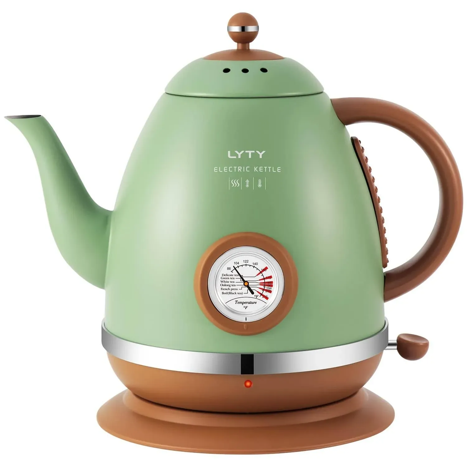 Electric Kettle with Thermometer Stainless Steel 1.5L 1000W Gooseneck Pour Over Coffee Tea Kettle, Hot Water Boiler Heater with Water Temperature Display Quick Heating Boiling Water 110V US Plug Green