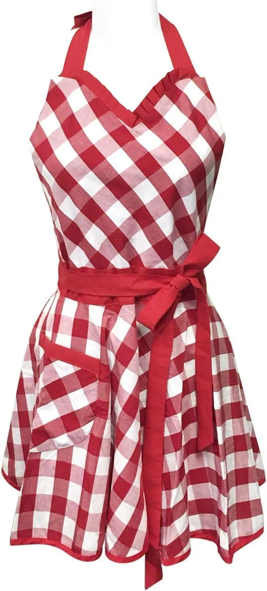 Wrapables Adjustable Flirty Hostess Apron, Red Gingham