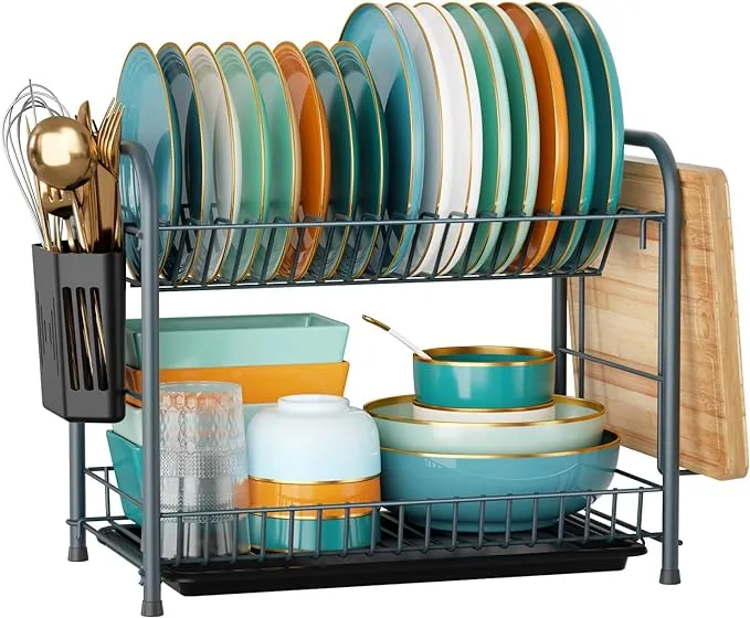 Dish Drying Rack, 2 Tier Dish Racks for Kitchen Counter, Large