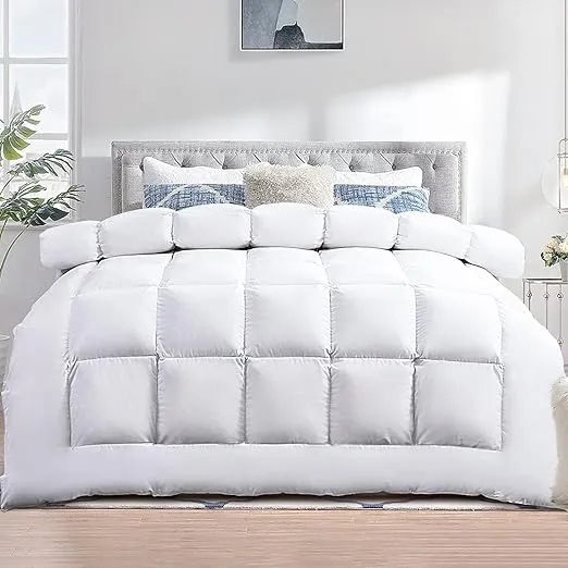 TECHTIC Comforter Duvet Insert Queen Size,Plush White Comforter Down Alternative ...