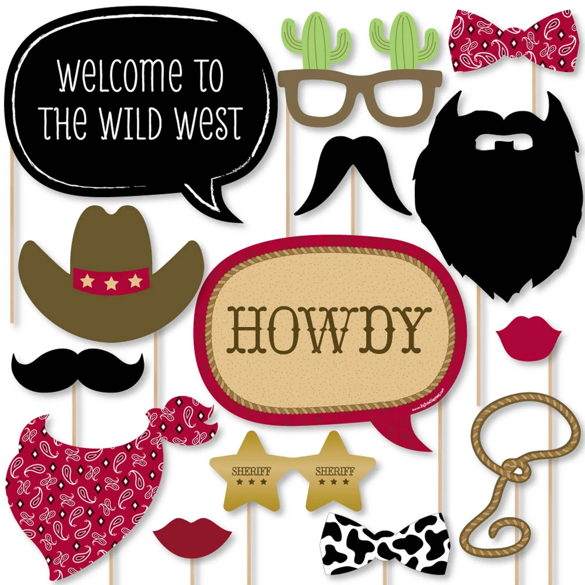 Little Cowboy - Western Photo Booth Props Kit - 20 Count