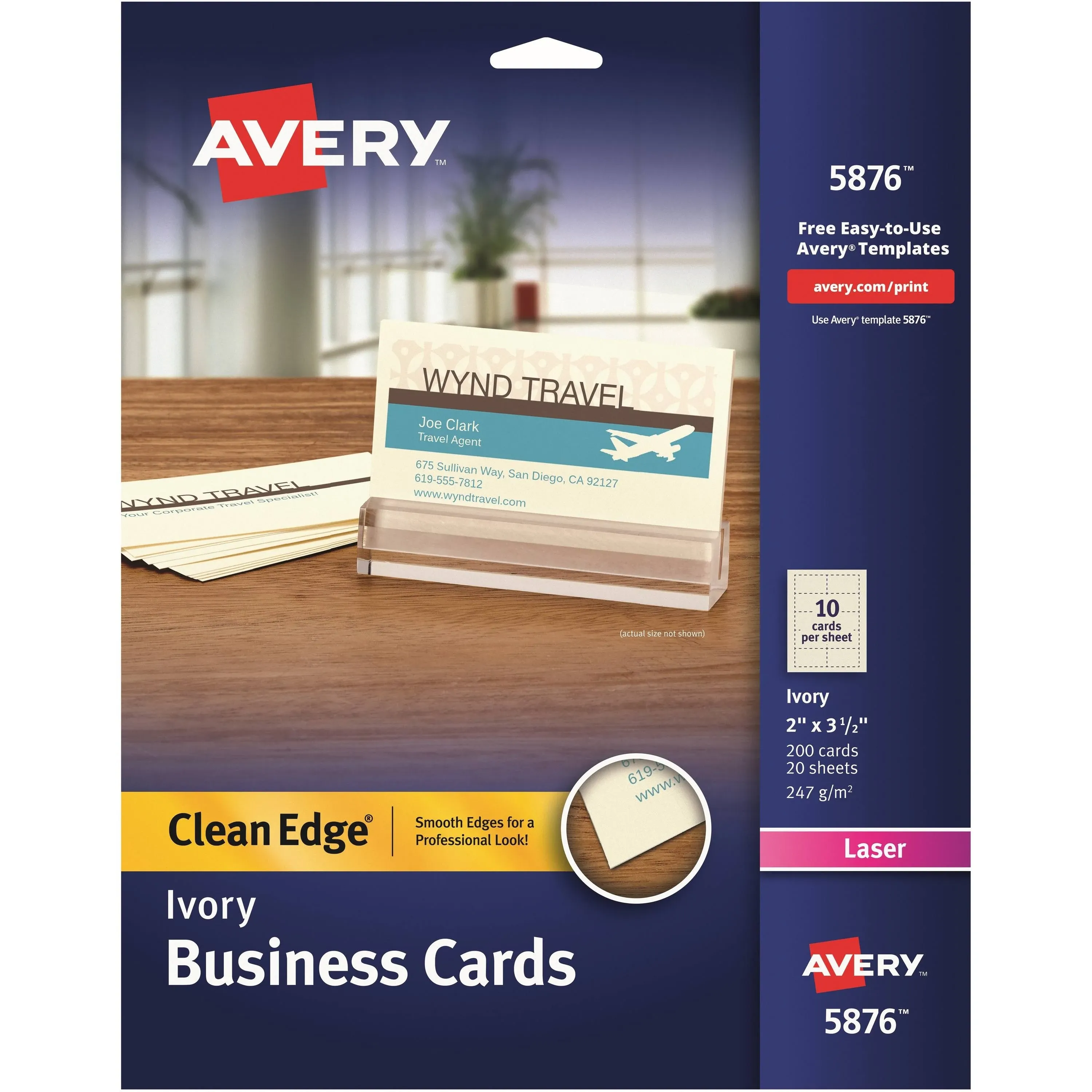 Avery Clean Edge Business Cards, 2" x 3.5", Ivory, 200 (5876)