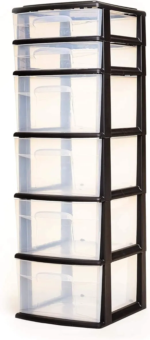 Homz 6 Clear Drawer Medium Home Storage Container Tower