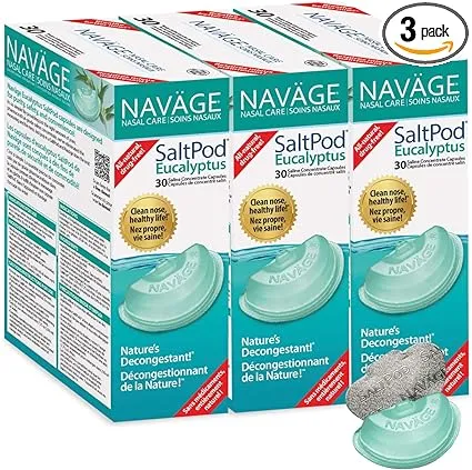 Navage, Cuidado Nasal, Irrigação Nasal com Solução Salina, SaltPod Eucalipto, 30 Cápsulas de Concentrado Salino