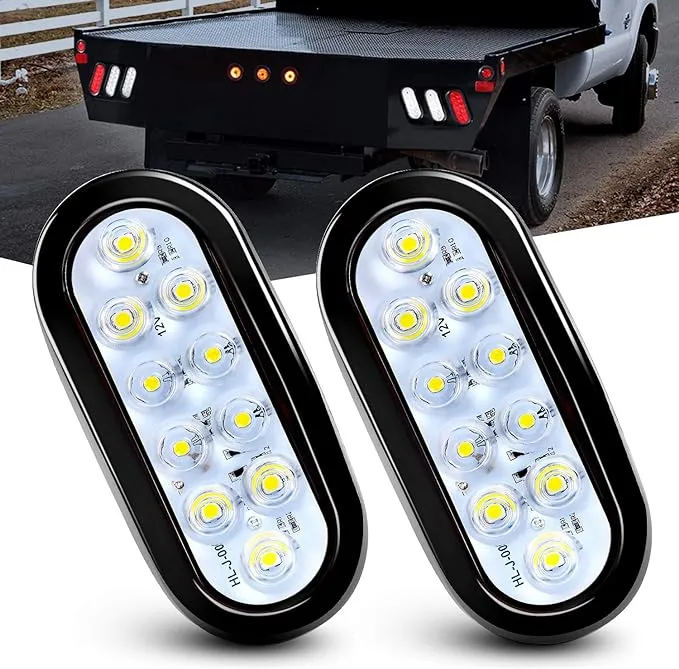 Nilight - TL-09 6 Inch Oval White LED Trailer Tail Lights 2PCS 10 LED w/Flush Mount Grommets Plugs IP67 Waterproof Reverse/Back Up Trailer Lights for RV Truck Jeep, 2 Years Warranty