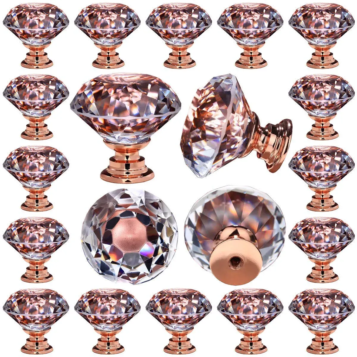 26 Pcs Crystal Rose Gold Glass Drawer Pulls 30 mm Decorative Knobs for Kitchen ...