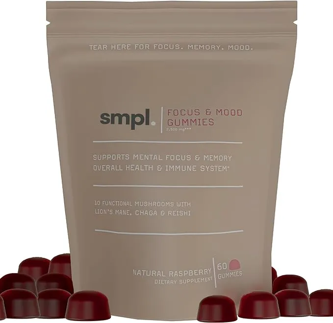 Smpl. Focus & Mood Mushroom Gummies - World's Best Daily Mushroom Gummy - 10 ...