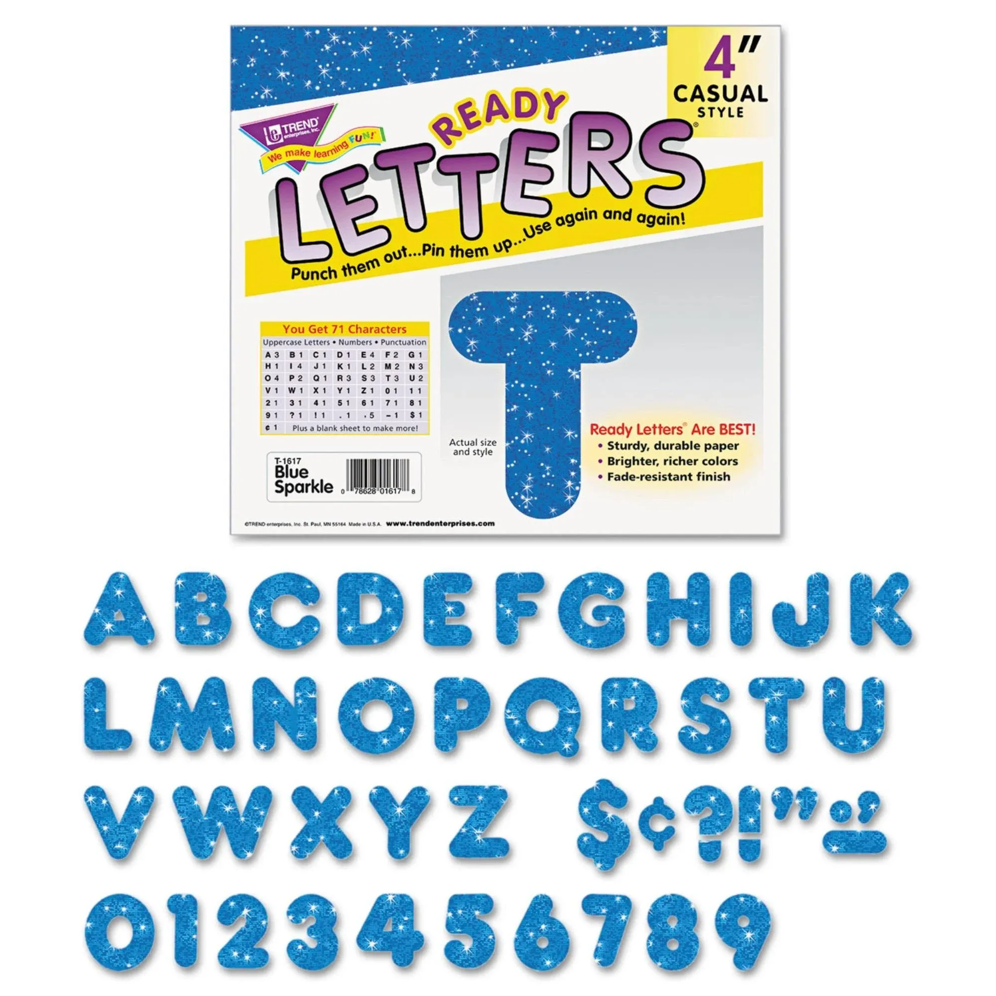 Trend Ready Letters Sparkles Letter Set, Blue Sparkle, 4"H,