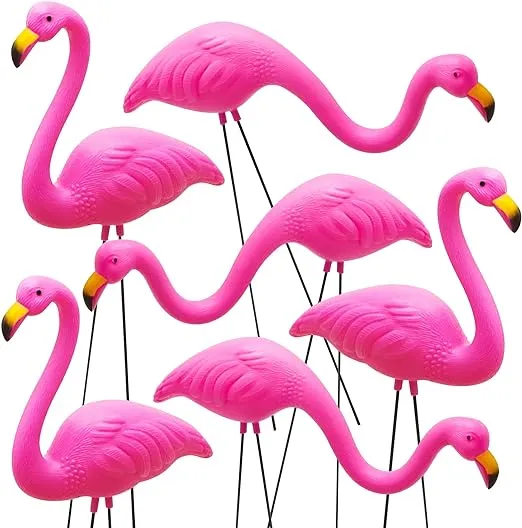 JOYIN Set of 6 Small Pink Flamingo Yard Ornament Stakes, Mini Lawn Plastic Flamingo Statue with Metal Legs for Sidewalks, Outdoor Garden, Luau Party, Tropical Party Decor, 2 Styles