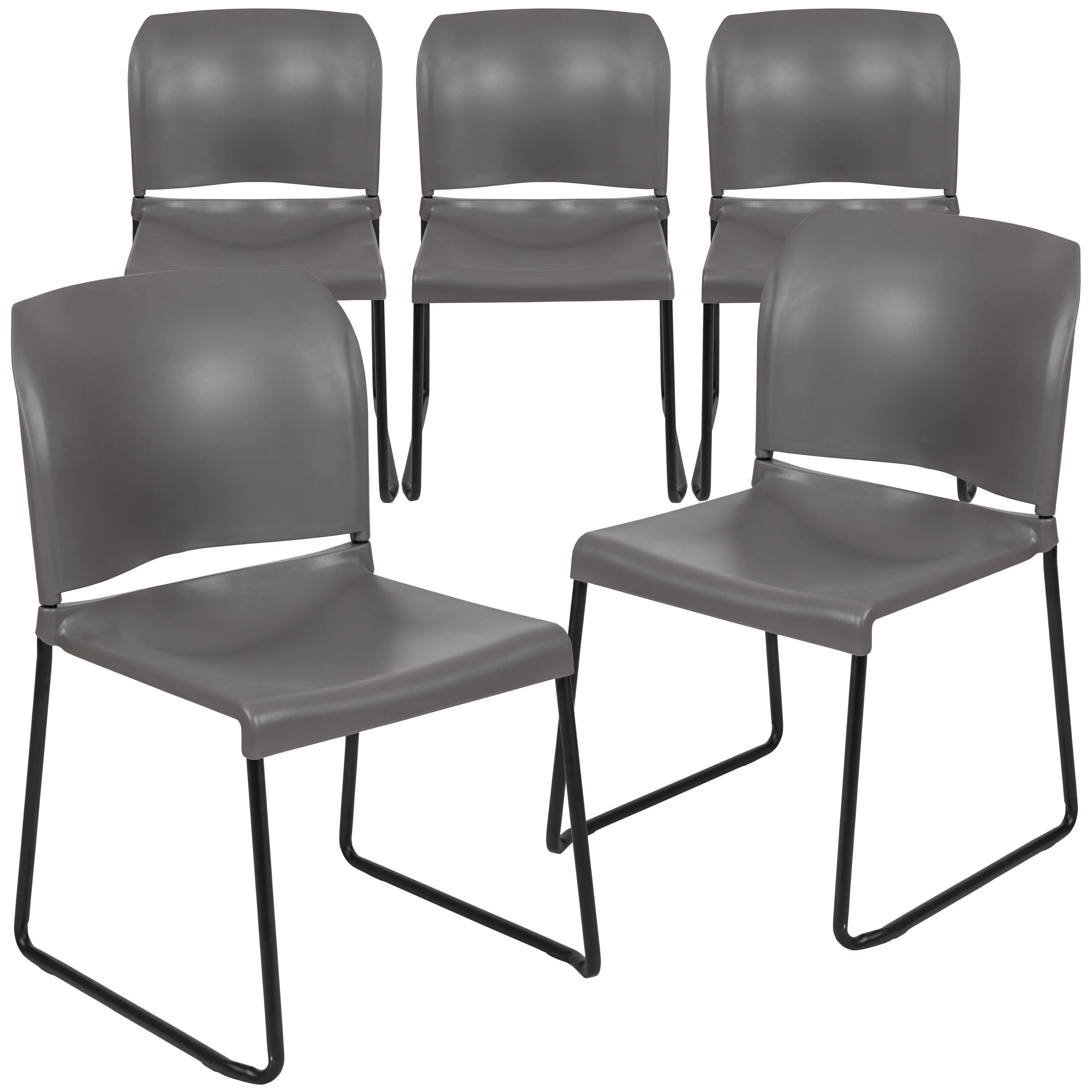 Flash Furniture 5 Pack Hercules Series 880 lb. Capacity Full Back Contoured Stack Chair with Powder Coated Sled Base, Gray