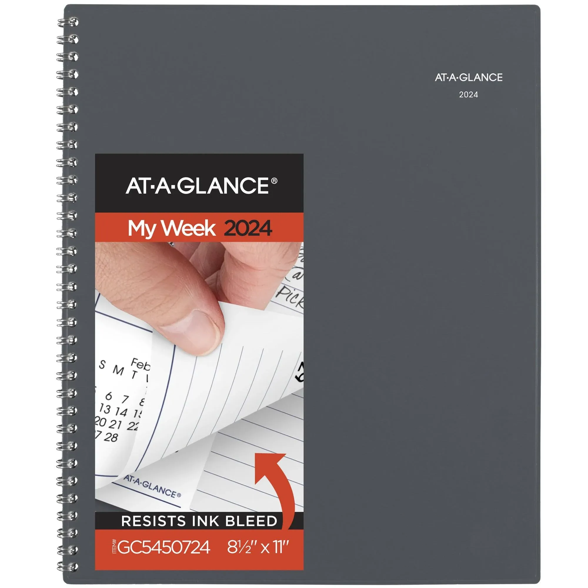 2024 AT-A-GLANCE DayMinder 8.5&#034; x 11&#034; Weekly &amp; Monthly Planner Poly Cover Gray