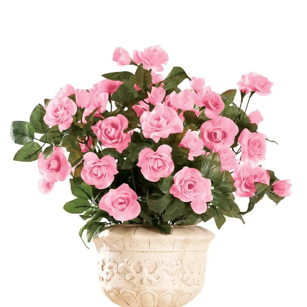 Collections Etc Artificial Floral Rose Bushes - Set of 3, Maintenance Free, Pink