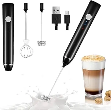 Dallfoll Milk Frother Handheld, USB Rechargeable Electric Frother Wand for Coffee, 3 Speeds Adjustable Mini Milk Foamer Drink Mixer with Stainless 2 Whisks for Latte Cappuccino Hot Chocolate Egg