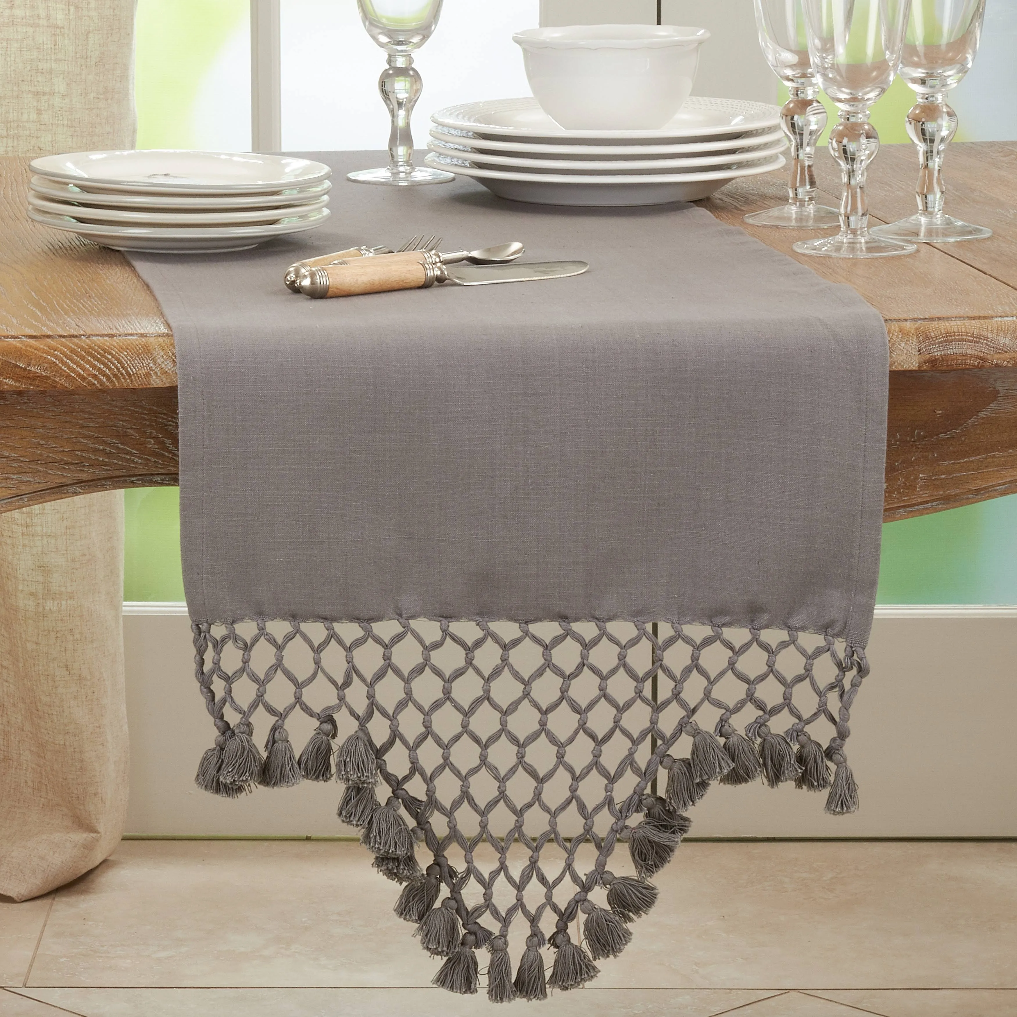 Braided Tassel Table Runner - Saro Lifestyle1220.GY1672B