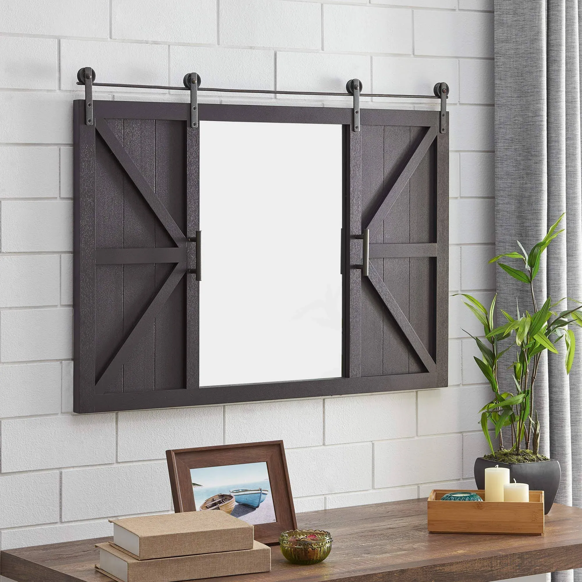 FirsTime 36-in W x 24-in H Dark Brown Framed Frameless Wall Mirror