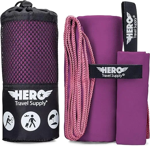 Hero Microfiber Towel for Travel, Camping, Beach, Gym – 24” X 48” (Includes Bonus Washcloth)