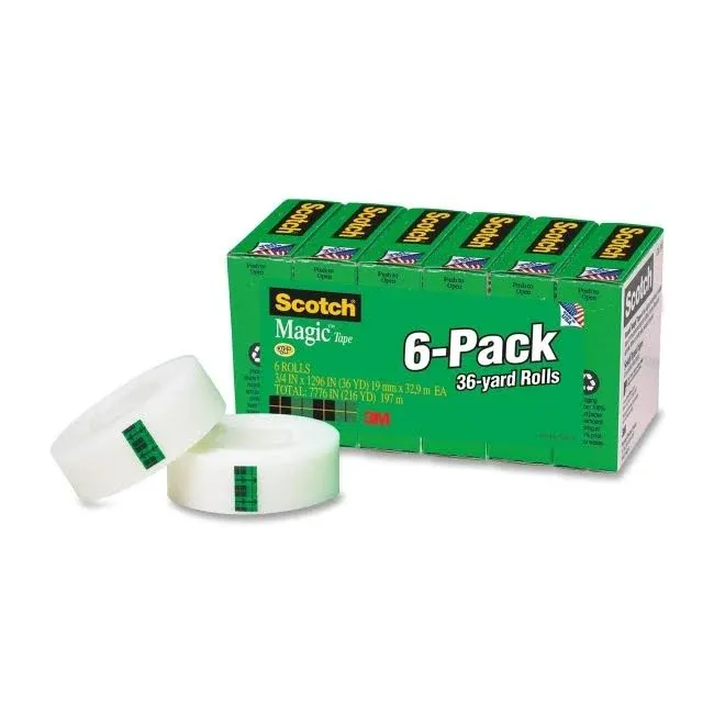 Scotch Magic Tape 3/4 inch x 1296 inch 1 inch Core Clear 6/Pack