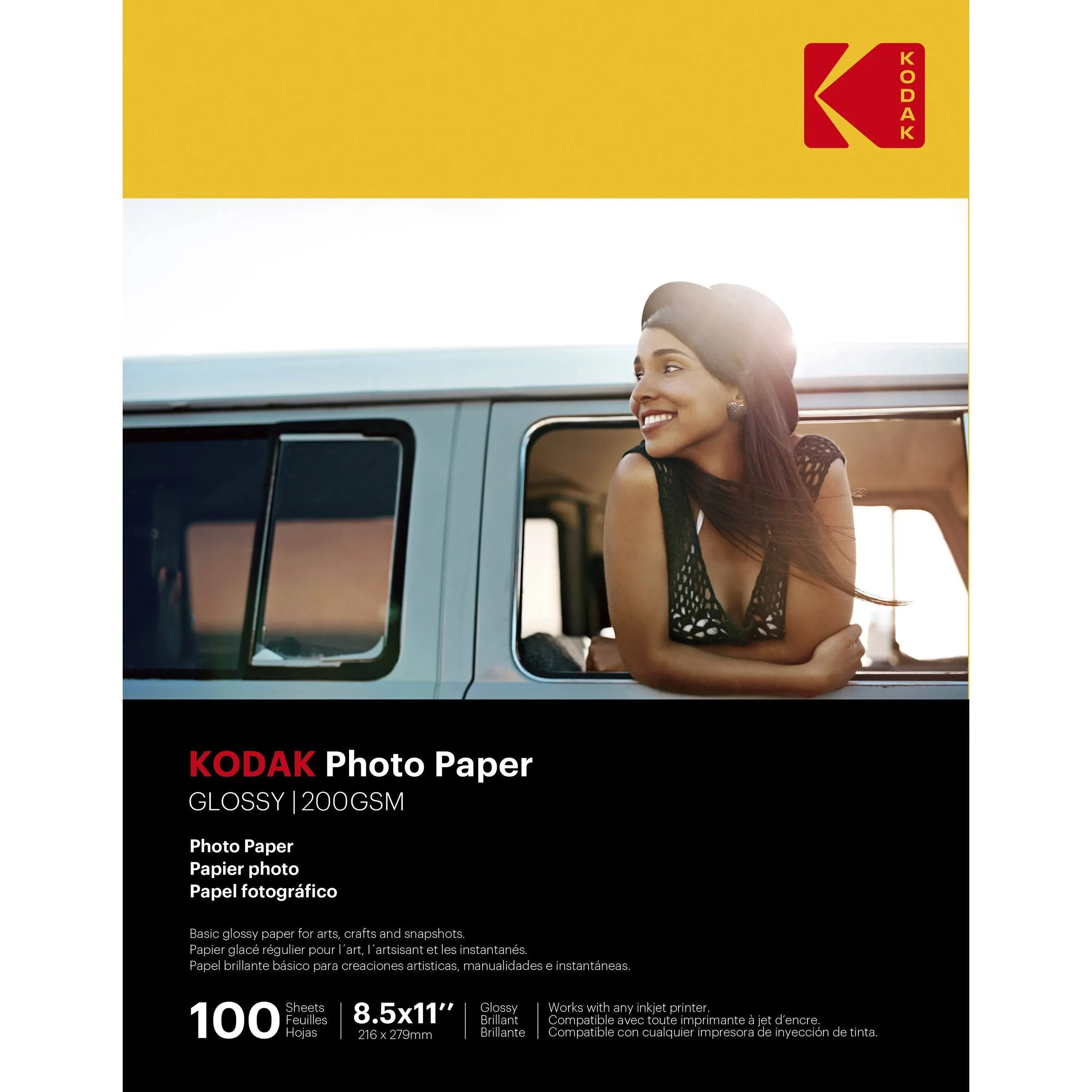 Kodak Photo Paper, 8 mil, 8.5 x 11, Glossy White, 100/Pack