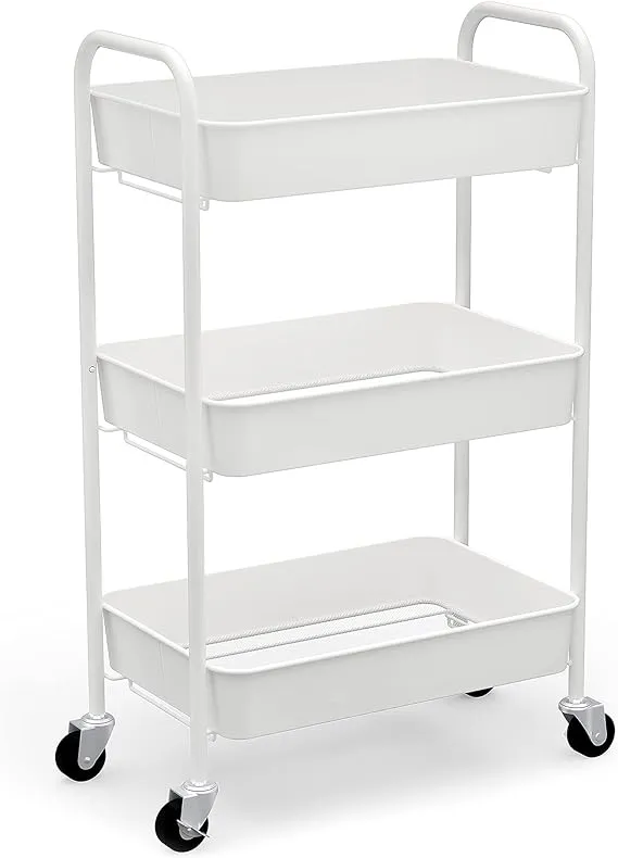 CAXXA 3-Tier Rolling Metal Storage Organizer - Mobile Utility Cart with Caster