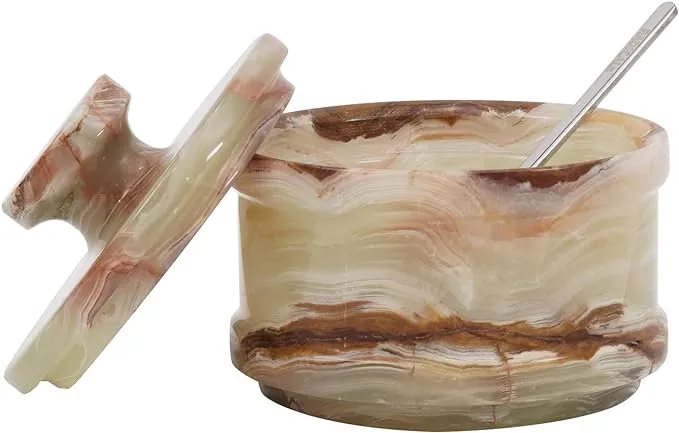 Radicaln Marble Salt cellar with Lid and Spoon Green Onyx 4 inch inch Handmade Sugar Bowl Seasoning Containers - Salt and Pepper Holder & Coffee Beans