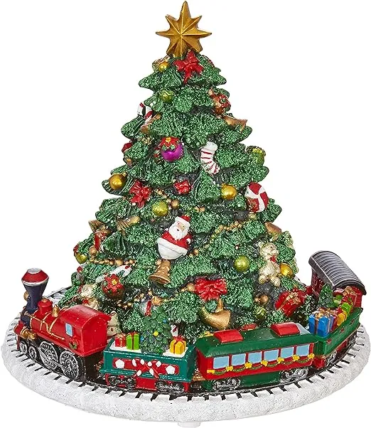 RAZ Imports Animated Musical Green Christmas Tree with Train 6.25 Inch