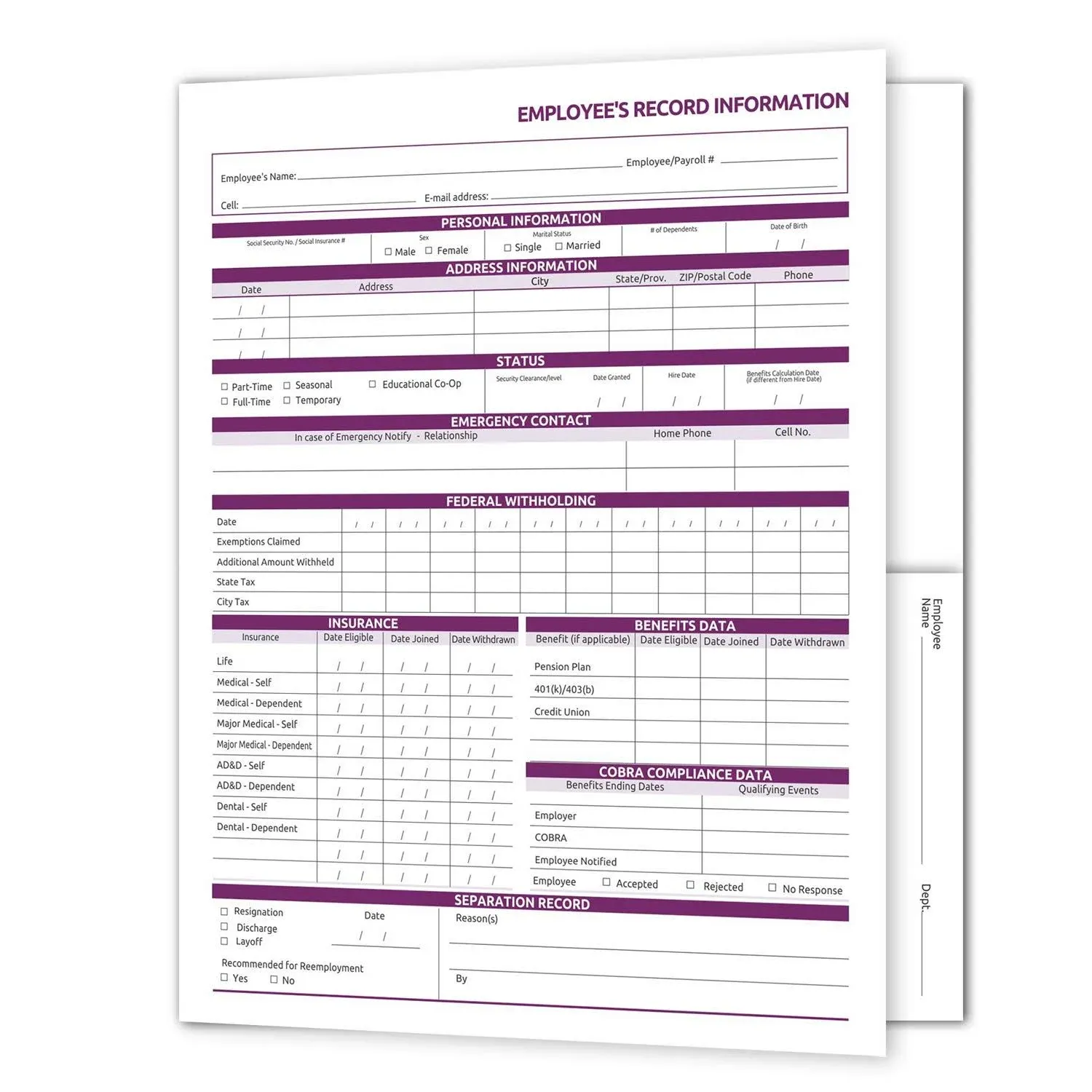 Employee Record Folders. 25 Pack. Secure, Discreet Employee Info Records, Prepri