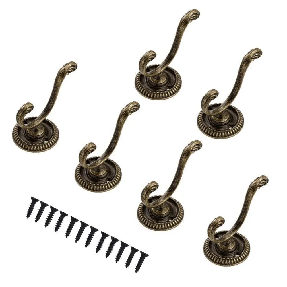 6Pcs Antique Bronze Coat Hooks Bedroom Hat Hook Decorative Hanger Wall Hook Purse Robe Hook Door Bathroom Towel Hooks