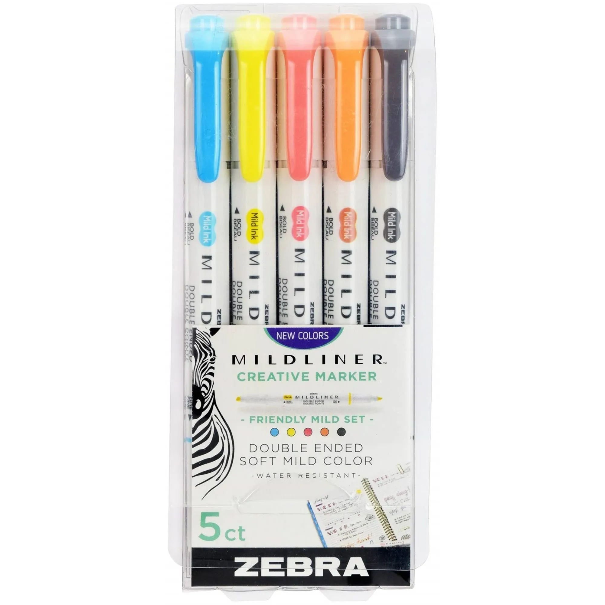 ZEBRA Mildline Double Ended Highlighter - Asst 5Pk