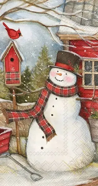 Country Barn Snowman Paper Guest Towel