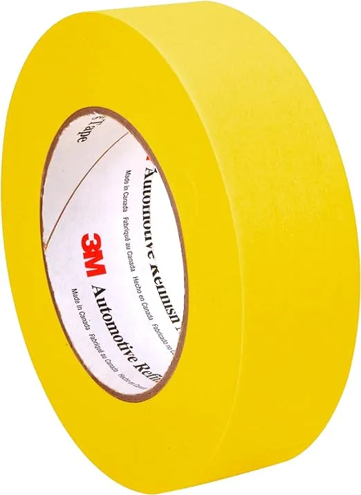 3M Automotive Refinish Masking Tape 388N, 06654, 36 mm x 55 m, Yellow, Crepe Backing, Moisture Resistant, Multi-Purpose