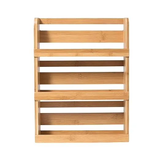 Lipper International Bamboo Wood 3-Tier Spice Rack 8840 - Space Saving 12" x 2.3" Vertical Storage for Spices or Craft Supplies - Attached Ring Hangers, Easy Hand Wash Maintenance