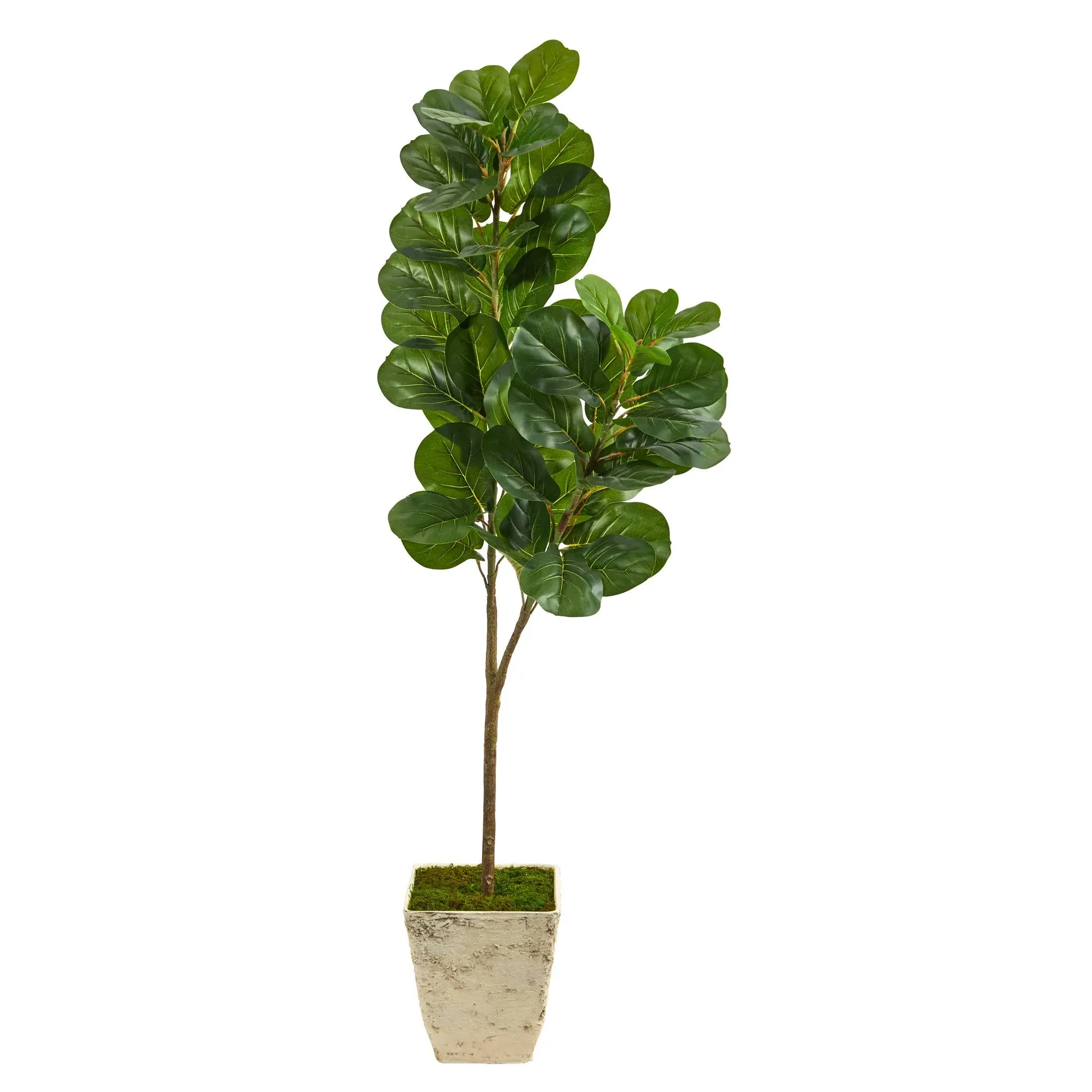 Nearly Natural 5.5-ft Fiddle Leaf Fig Artificial Tree in Country White Planter