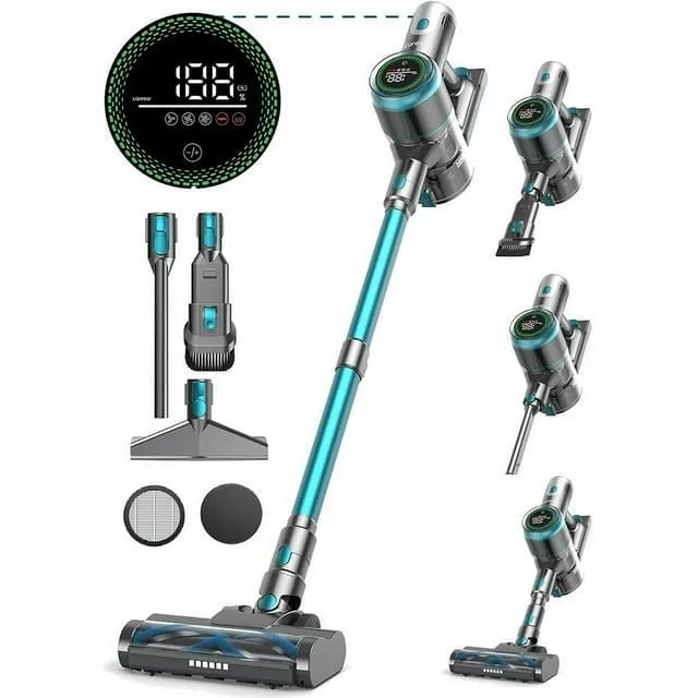 Laresar Cordless Vacuum Cleaner for Home, 450W/33Kpa Stick Vacuum Cleaner Touch Screen, Max 60 Mins Runtime, Anti-Tangle Handheld Vacuum 2023 Latest Battery, Vacuum for Pet Hair/Carpet/Hardfloor Blue