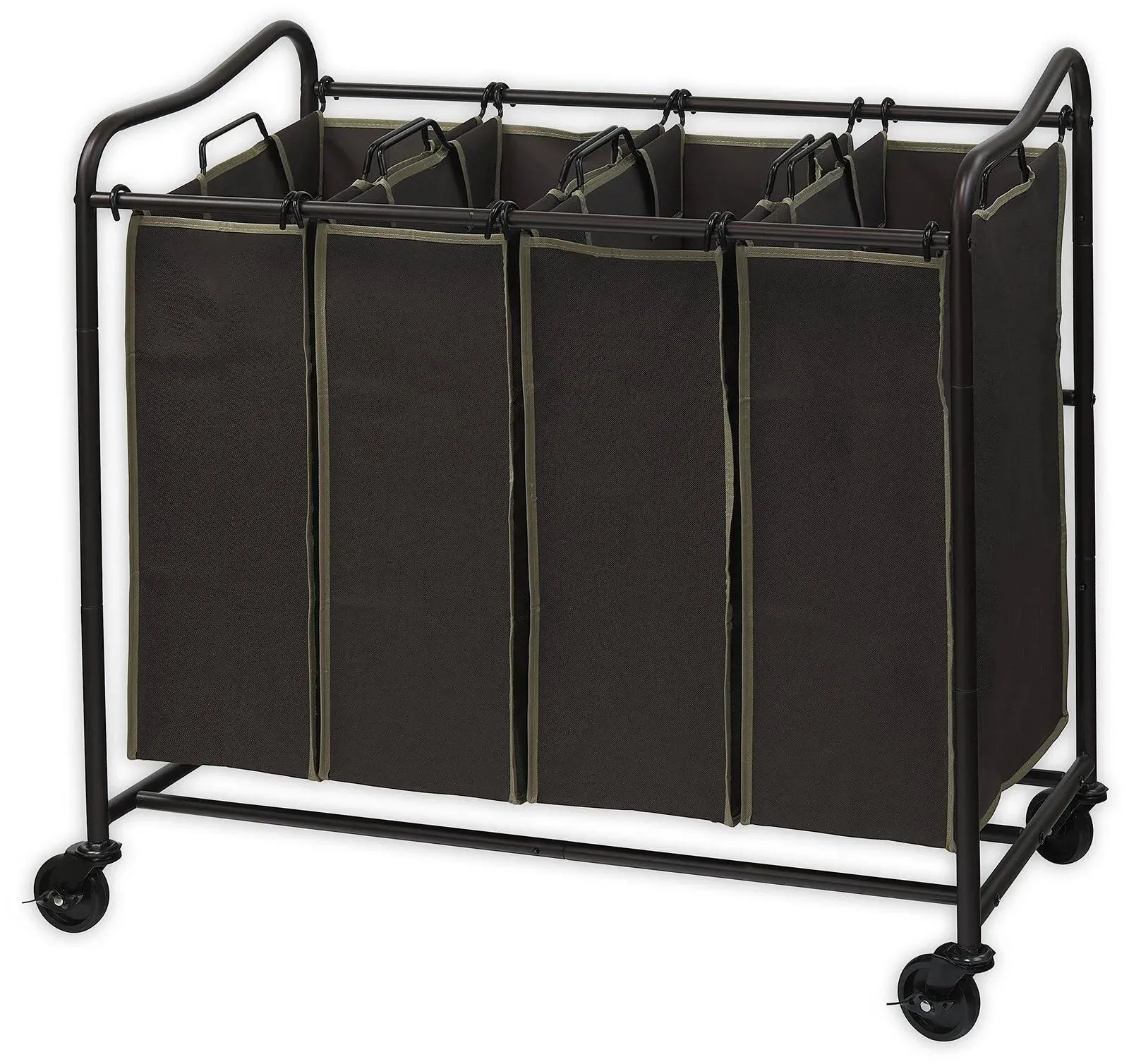 SimpleHouseware 4-Bag Heavy Duty Laundry Sorter Rolling Cart, Brown