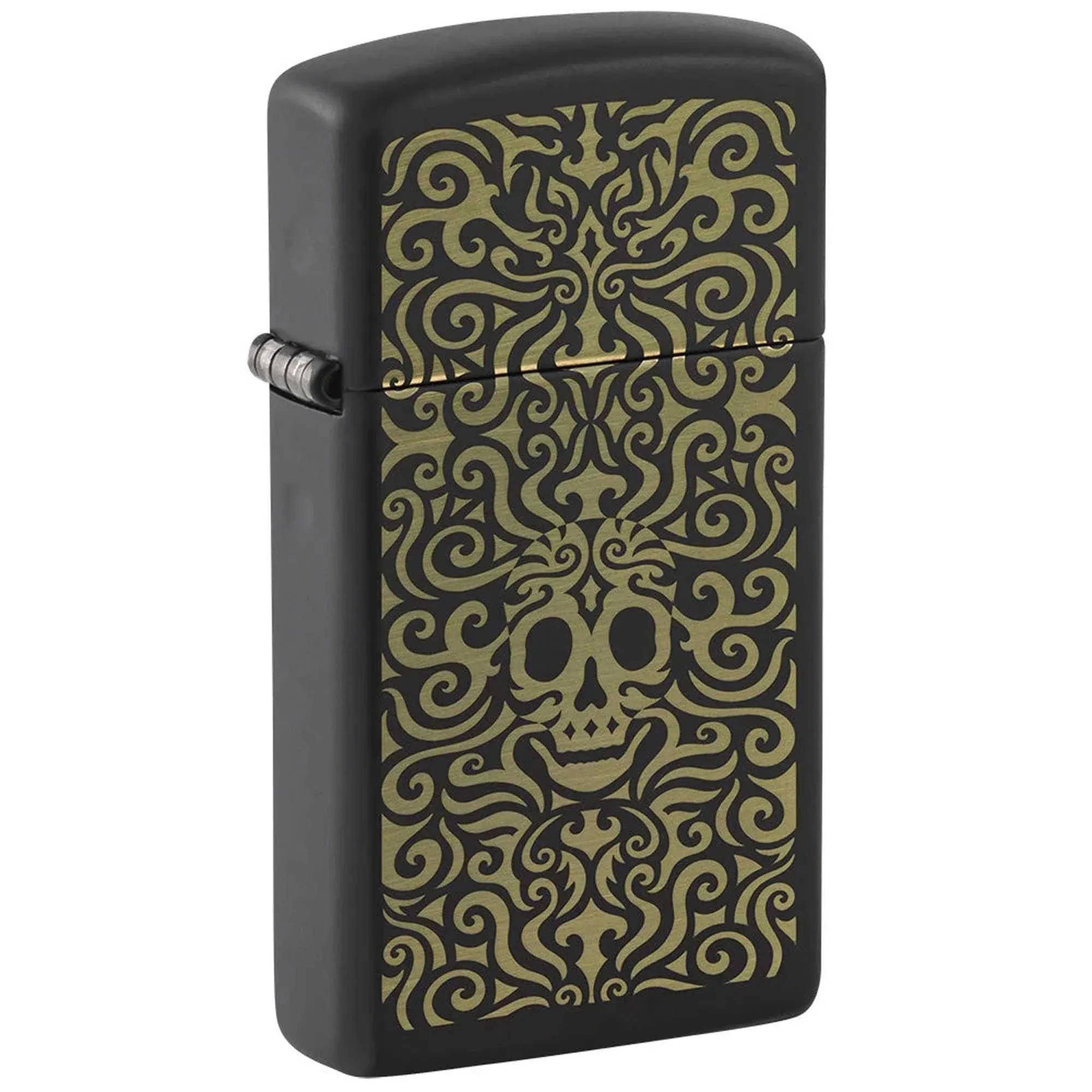 Zippo Windproof Lighter - Skull Design Slim Black Matte Finish Laser Engrave | 48564