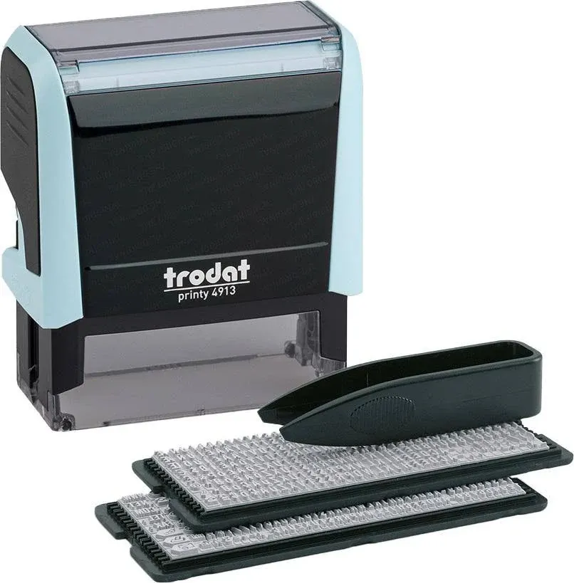 Trodat Printy 4913 Custom Stamp - DIY Self Inking Stamp Personalised by You - Pastel Blue - Can Be Changed Multiple Times - Black Ink - Impression Si