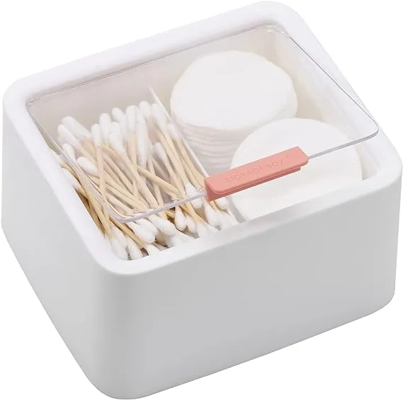 Tecbeauty 2 Slot Cotton Swab Ball Qtip Holder Jar Plastic Container Dispenser Box with Hinged Lid for Bathroom Home Storage Organizer