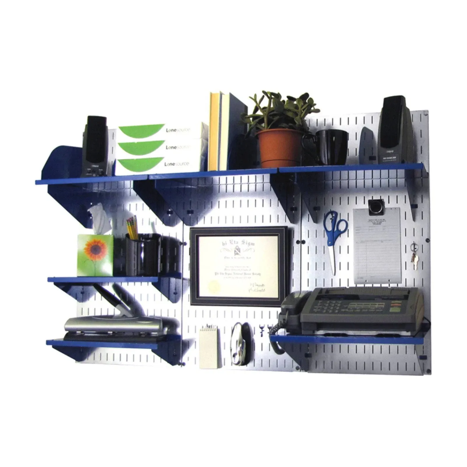 Wall Control Office Wall Mount Desk Storage and Organization Kit; Galvanized and Blue