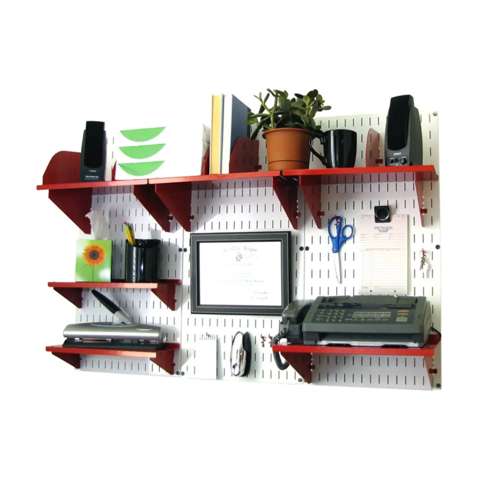 Wall Control Office Wall Mount Desk Storage and Organization Kit; White and Red