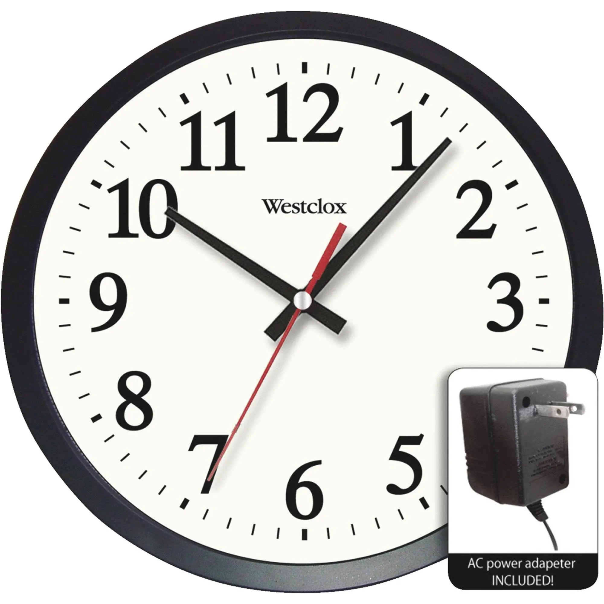 Westclox 14" Round Electric Powered Office Wall Clock, White/Black