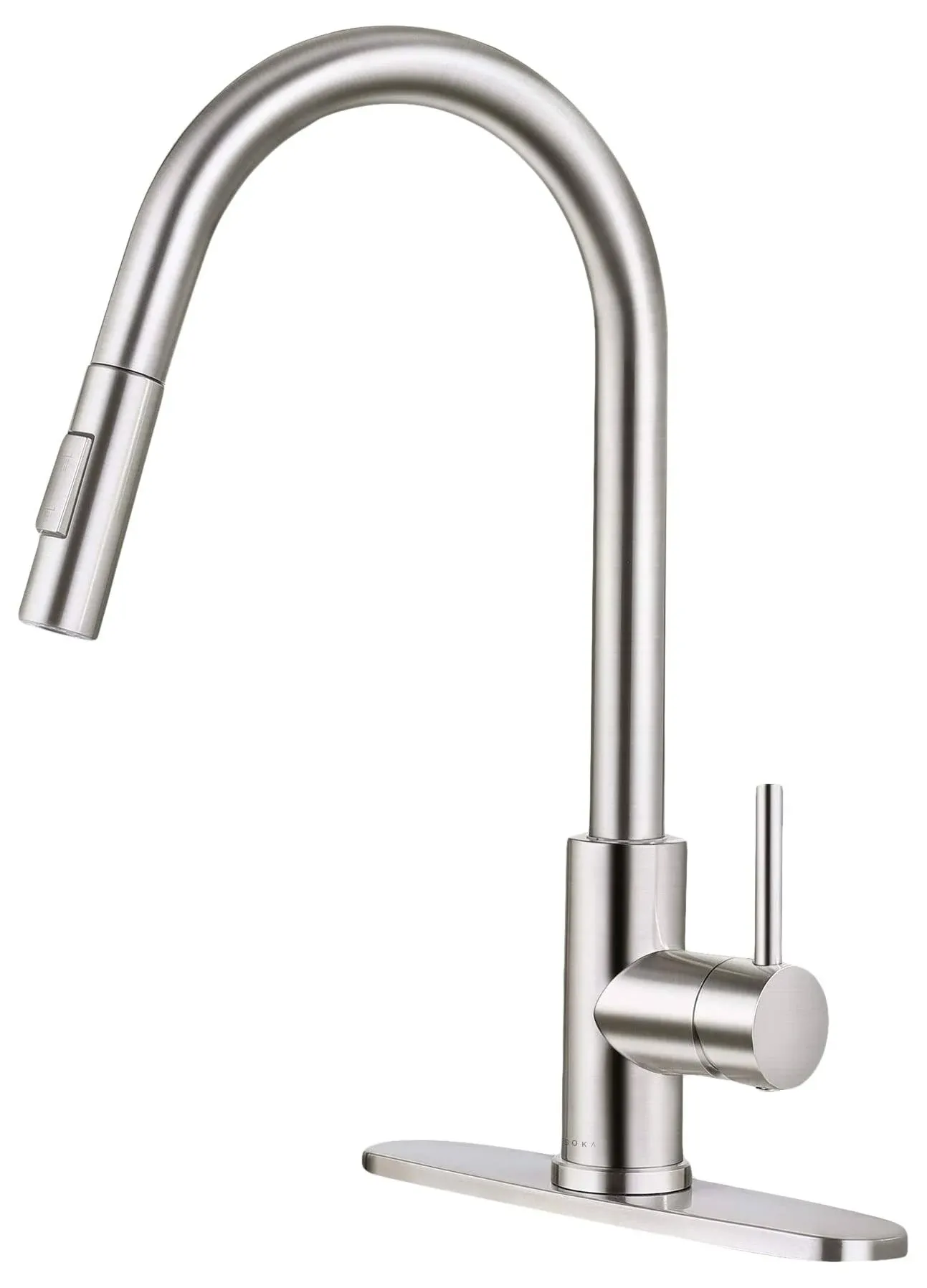 SOKA Commercial Kitchen Faucet with Pull Down Sprayer RV Touch Faucet for Kitchen Sink Singel Handle Travel Trailer Brushed Nickel Kitchen Faucet High Arc Fit for 1 & 3 Hole with Desk Plate