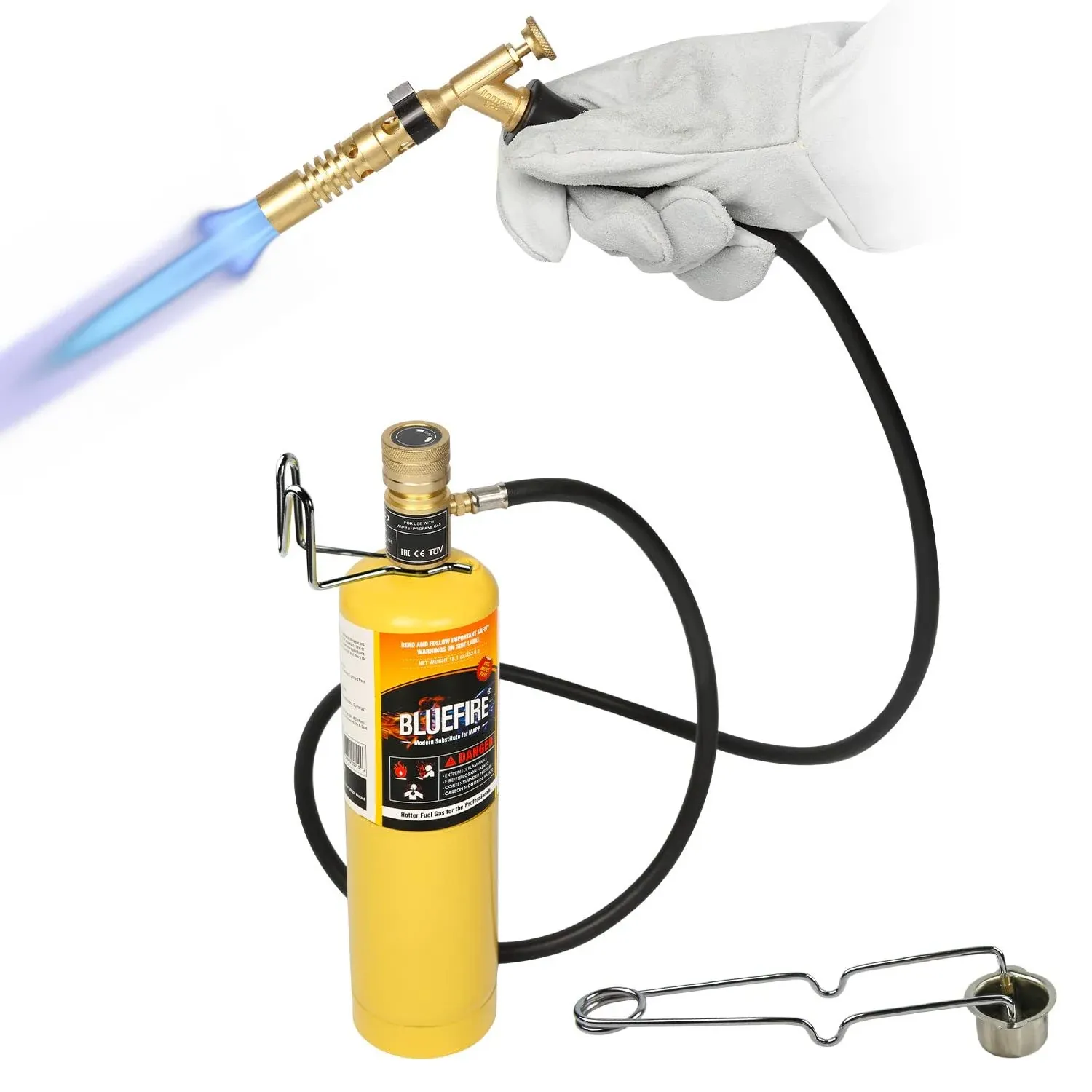 BlueFire MRAS-8210 Jumbo Turbo Flame 5' Hose Propane Gas Welding Torch Kit with Mapp Gas Great High Intensity Nozzle Head Fuel by Map Pro for