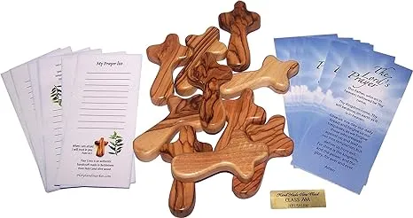 Holy Land Market 10 Small Olive Wood Hand Crosses - 2.5 Inch Pocket Palm Crucifix | Handmade Jerusalem, Bethlehem Israel Crosses - Gifts by Christians with Certificates