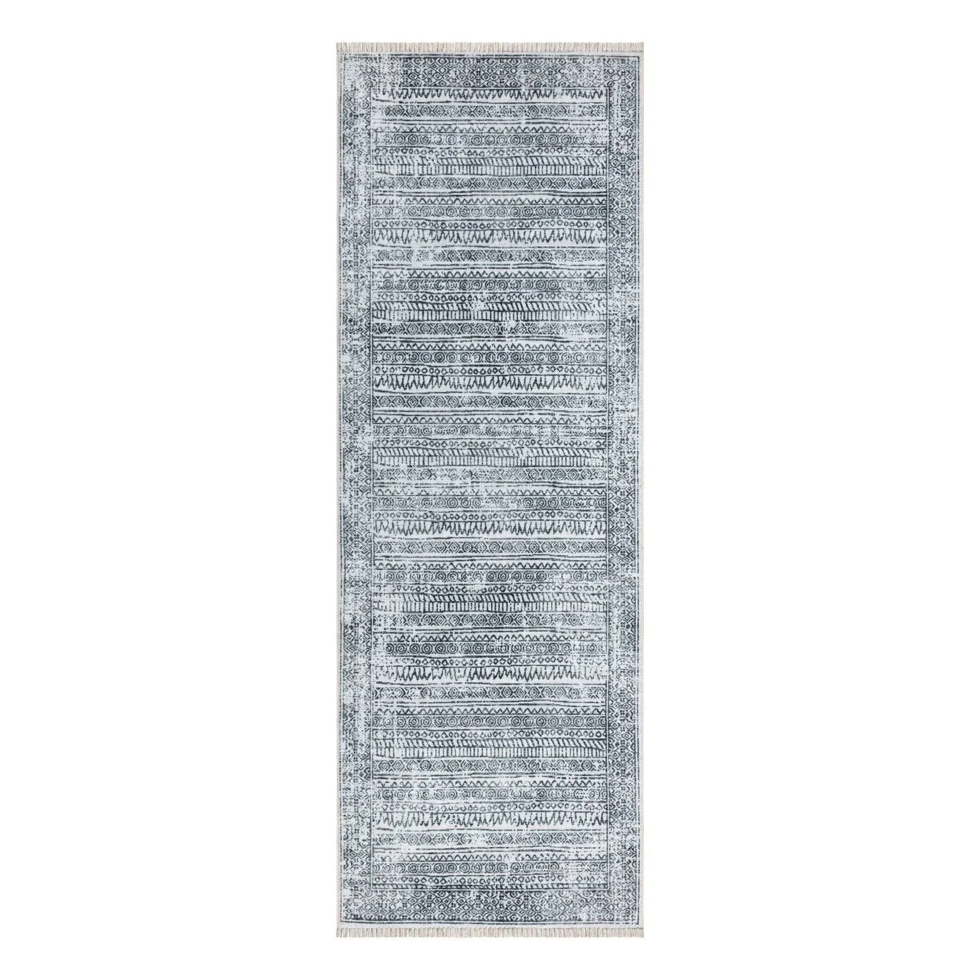 Bloom Rugs Caria Washable Non-Slip 12 ft Runner - Ivory/Black Geometric Runner for Entryway, Hallway, Bathroom, and Kitchen - Exact Size: 2'6" x 12'