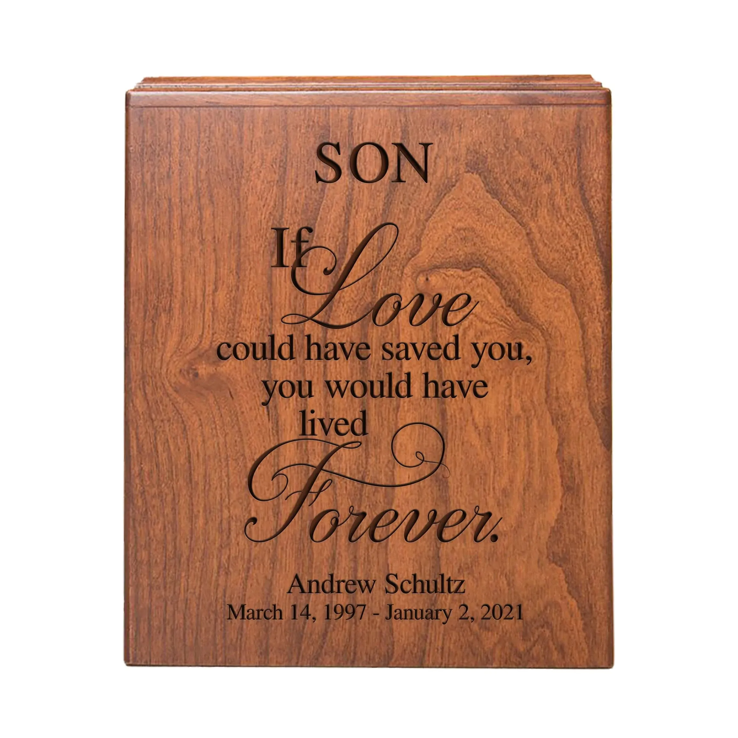 Custom Medium Wooden Cremation Urn Box for Human Ashes holds 280 cu in If Love Could