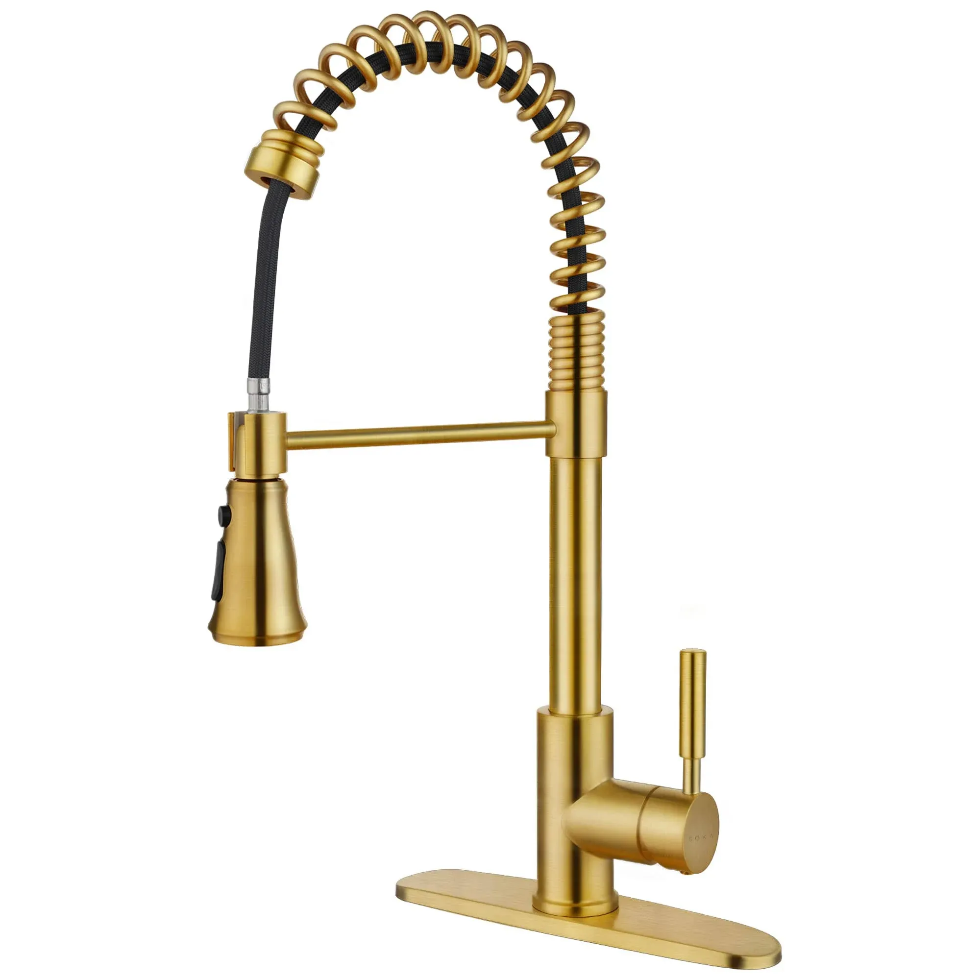 Kitchen Faucet w/Pull Down Sprayer Spring Single Handle High Arc Deck Plate Gold