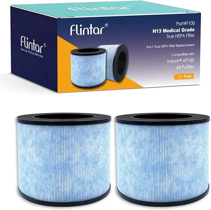 Flintar F100 H13 True HEPA Replacement Filter Compatible with Instant AP100 Air Purifier 3in1 H13 Grade True HEPA Filter Pa