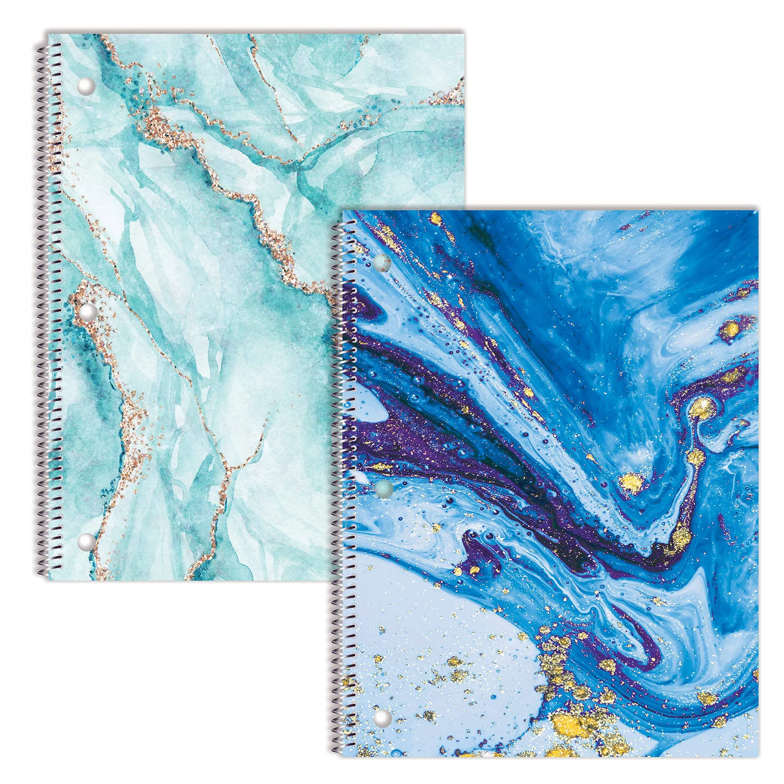 Marble Design Spiral Notebooks, 2 Pack, College Rule, 100 Sheet, 10.5 X 8 Inches