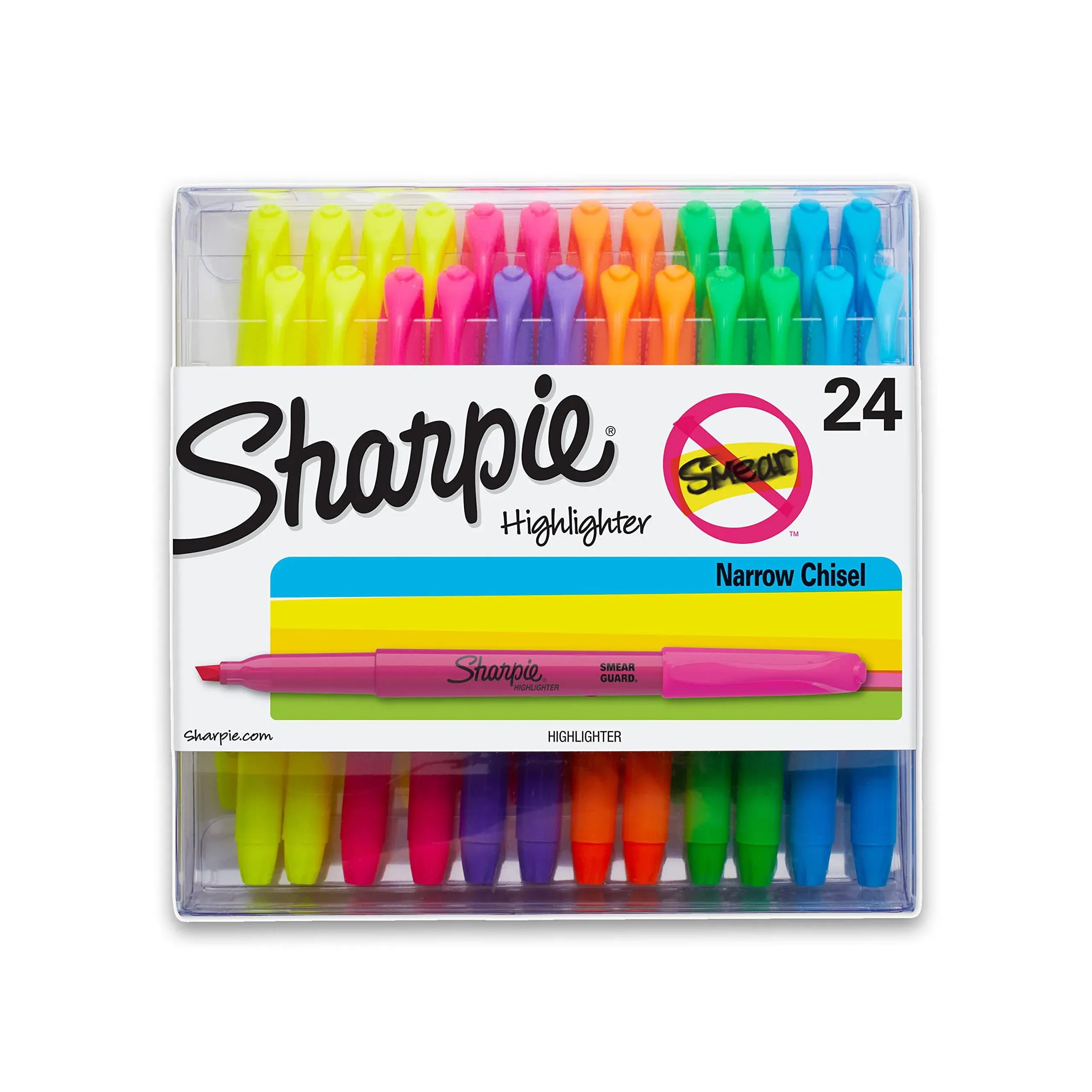 Sharpie Pocket Style Highlighters, Chisel Tip, Assorted Colors, 24/Pack