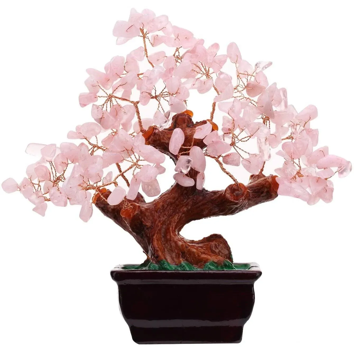 Feng Shui Natural Rose Pink Quartz Crystal Money Tree Bonsai Style Decoration for Wealth and Luck